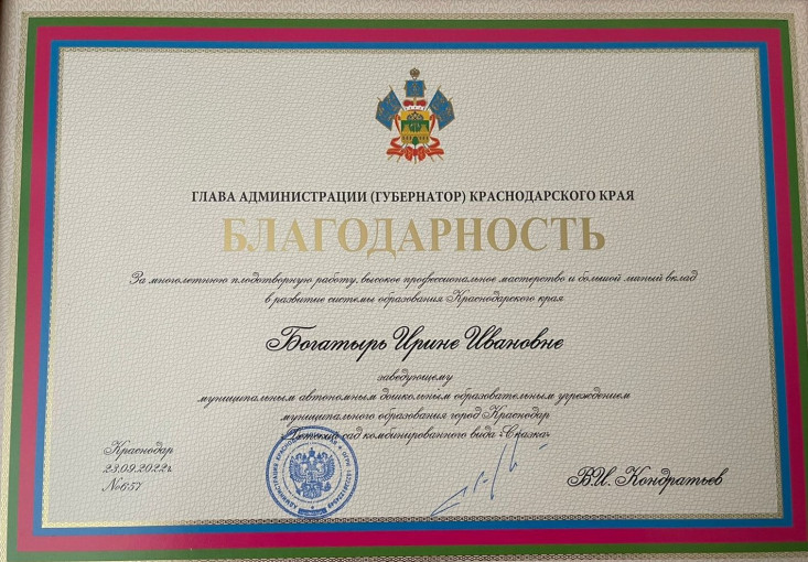 Благодарность Богатырь И.И. Благодарность Богатырь И.И.